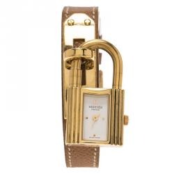 Pre Owned Hermes White Gold-Plated Steel Kelly Women's Wristwatch 20MM 