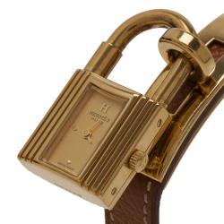 Pre Owned Hermes Gold Gold-Plated Stainless Steel Kelly Women's Wristwatch 20MM