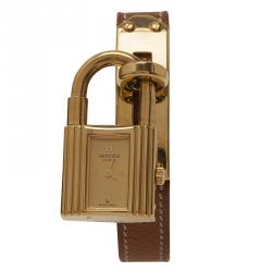 Pre Owned Hermes Gold Gold-Plated Stainless Steel Kelly Women's Wristwatch 20MM