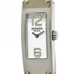 Pre Owned Hermes White Stainless Steel Kelly 2 Double Tour Women's Wristwatch 15MM