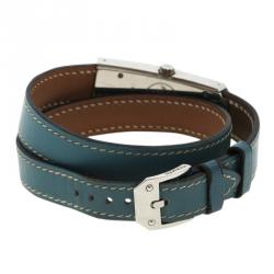 Pre Owned Hermes Mother of Pearl Diamond Stainless Steel Kelly 2 K1.230 Double Tour Women's Wristwatch 15MM