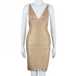 مملوكة مسبقًا فستان هيرفي ليجي ذهبي مجسم M