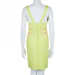 Pre Owned فستان هيرفي ليجي إستيل بانديدج أصفر ليموني M