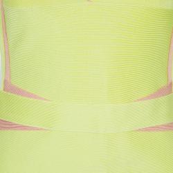 Pre Owned فستان هيرفي ليجي إستيل بانديدج أصفر ليموني M