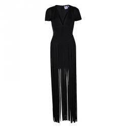 Herve Leger Black Geena Fringe Bandage Gown S
