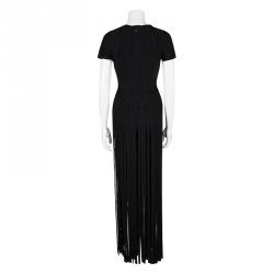 Herve Leger Black Geena Fringe Bandage Gown S
