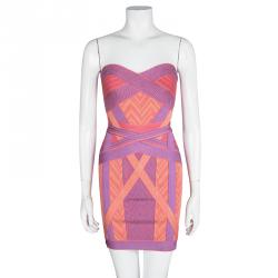 Herve Leger Colorblock Arden B Chevron Pattern Strapless Bandage Dress S 