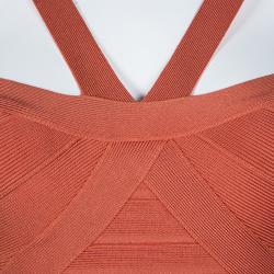 Pre Owned Herve Leger Orange Beatriz Essential A Line Bandage Dress XS