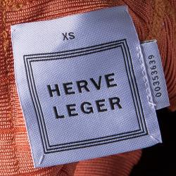 Pre Owned Herve Leger Orange Beatriz Essential A Line Bandage Dress XS