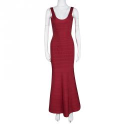 Herve Leger Lipstick Red Signature Ellen Bandage Gown  XXS