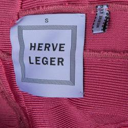 Pre Owned Herve Leger Pink Knit Tonal Panel Detail Double Strap Bandage Dress S