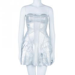 مملوكة مسبقًا فستان هيرفي ليجي جلد صناعي فضي بانديدج S