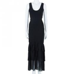 مملوكة مسبقًا Herve Leger Black Bandage Chiffon Gown L