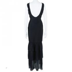 مملوكة مسبقًا Herve Leger Black Bandage Chiffon Gown L