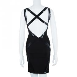 Pre Owned فستان هيرفي ليجي باندج ترتر أسود XS