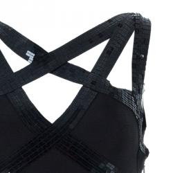 Pre Owned فستان هيرفي ليجي باندج ترتر أسود XS