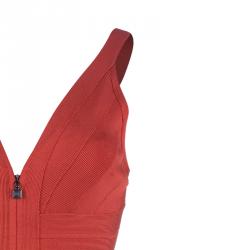 Pre Owned Herve Leger Red Pasha Bandage Dress S