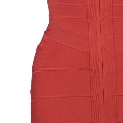 Pre Owned Herve Leger Red Pasha Bandage Dress S
