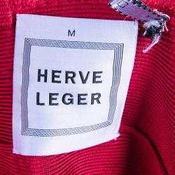Pre Owned Herve Leger Red Bandage Dress M