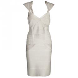 مملوكة مسبقًا Herve Leger Beige Bandage Dress M
