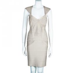مملوكة مسبقًا Herve Leger Beige Bandage Dress M