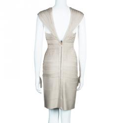 مملوكة مسبقًا Herve Leger Beige Bandage Dress M