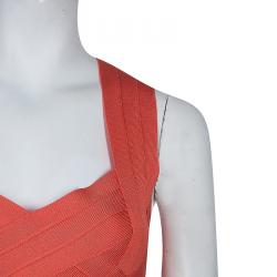 Pre Owned Herve Leger Red Sunburst Bandage Dress S