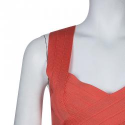 Pre Owned Herve Leger Red Sunburst Bandage Dress S