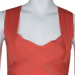 Pre Owned Herve Leger Red Sunburst Bandage Dress S