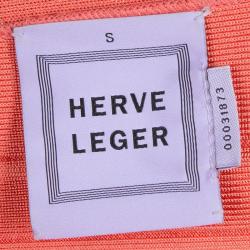 Pre Owned Herve Leger Red Sunburst Bandage Dress S
