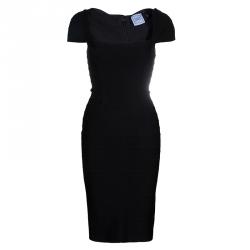 Herve Leger Black Cap Sleeve Bandage Dress XS