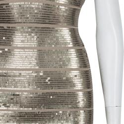 Pre Owned Herve Leger Gold Sequin Bandage Dress S