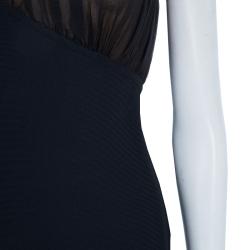 مملوكة مسبقًا Herve Leger Black Gathered Bodice Detail Dress L