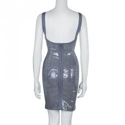 Herve Leger Grey All Over Sequin Embroidered Sleeveless Bandage Dress S