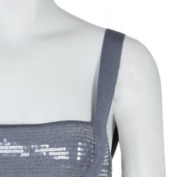 Herve Leger Grey All Over Sequin Embroidered Sleeveless Bandage Dress S