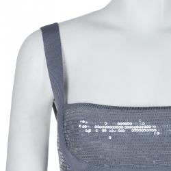 Herve Leger Grey All Over Sequin Embroidered Sleeveless Bandage Dress S