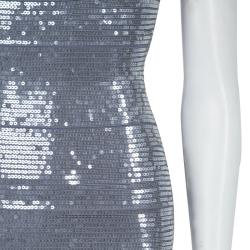 Herve Leger Grey All Over Sequin Embroidered Sleeveless Bandage Dress S