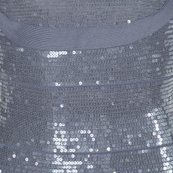 Herve Leger Grey All Over Sequin Embroidered Sleeveless Bandage Dress S