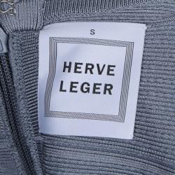 Herve Leger Grey All Over Sequin Embroidered Sleeveless Bandage Dress S