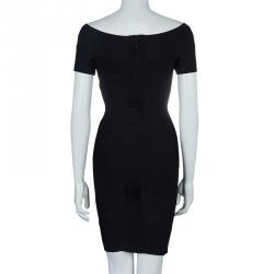 Pre Owned Herve Leger Black Short Sleeve Bandage Dress XS