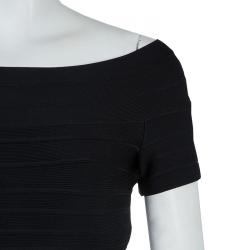 Pre Owned Herve Leger Black Short Sleeve Bandage Dress XS