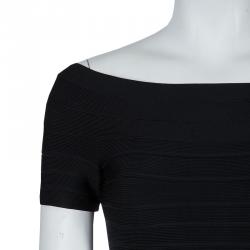 Pre Owned Herve Leger Black Short Sleeve Bandage Dress XS
