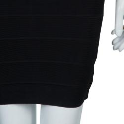 Pre Owned Herve Leger Black Short Sleeve Bandage Dress XS