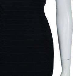 Pre Owned Herve Leger Black Short Sleeve Bandage Dress XS