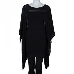 Herve Leger Black Patterned Knit Poncho XS/S