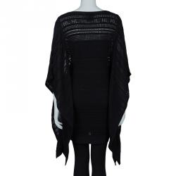 Herve Leger Black Patterned Knit Poncho XS/S