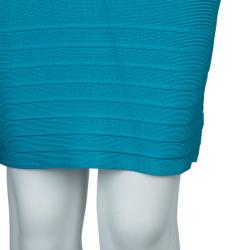 Pre Owned Herve Leger Turquoise Blue Knit Sleeveless Bandage Dress XS