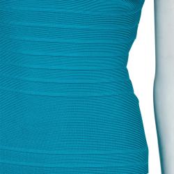 Pre Owned Herve Leger Turquoise Blue Knit Sleeveless Bandage Dress XS