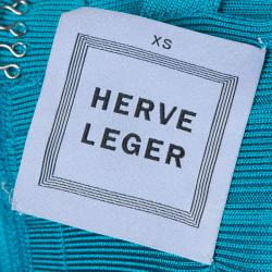 Pre Owned Herve Leger Turquoise Blue Knit Sleeveless Bandage Dress XS