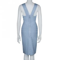 مملوكة مسبقًا Herve Leger Pale Grey Knit Sleeveless Bandage Dress S